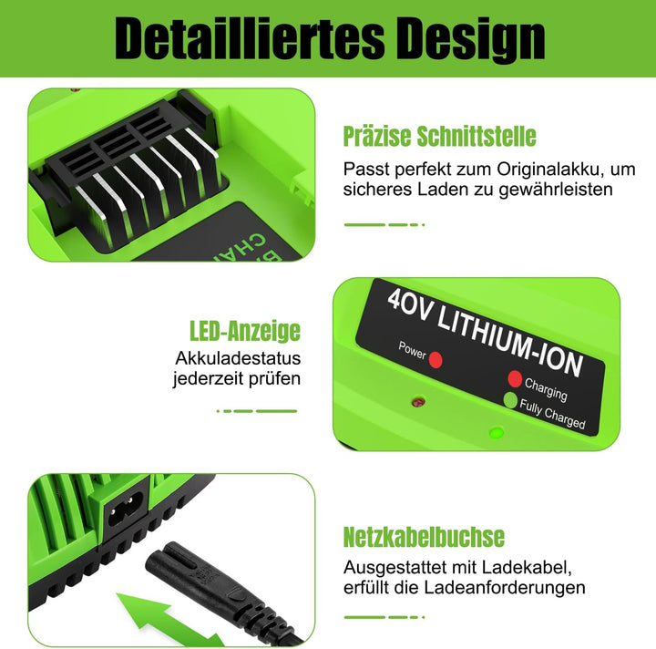 ENERGUP G40C 40V Ersatzladegerät für Greenworks 40V Ladegerät für Greenworks 40V Akkus 29252 20202 2