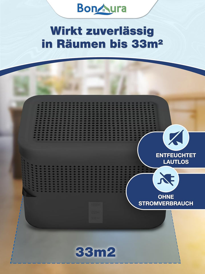 BonAura® AirOne Max Luftentfeuchter ohne Strom bis 33m² I 360° Belüftung I Raumentfeuchter mit Ausgi