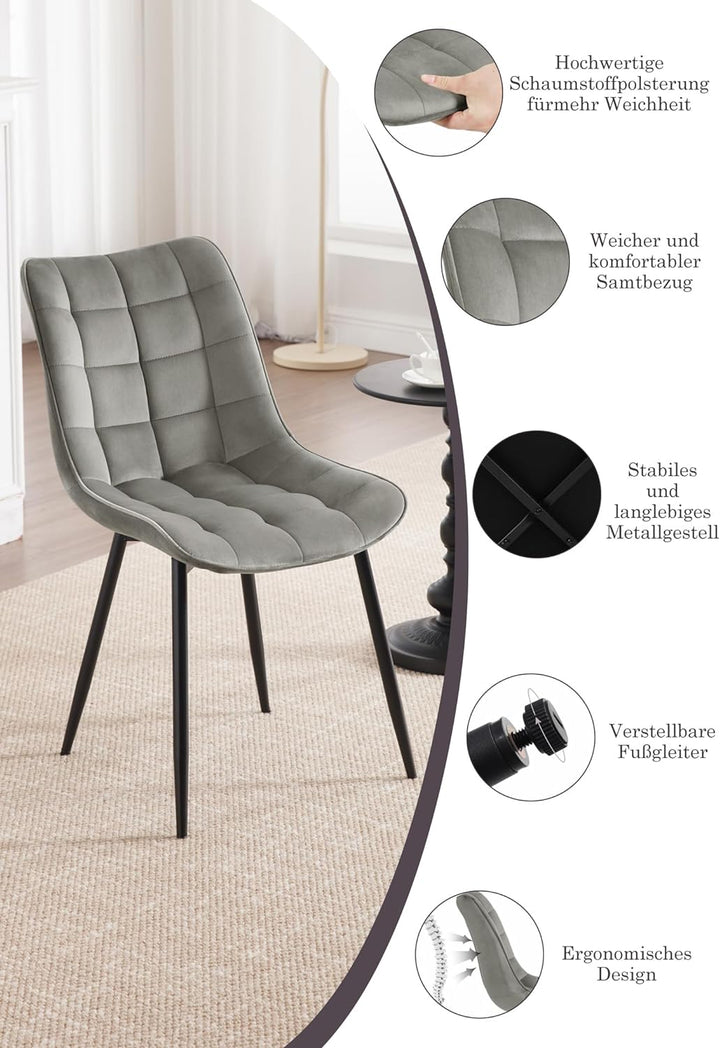 WOLTU® Esszimmerstühle BH142hgr-2 2er Set Küchenstuhl Polsterstuhl Wohnzimmerstuhl Sessel mit Rücken