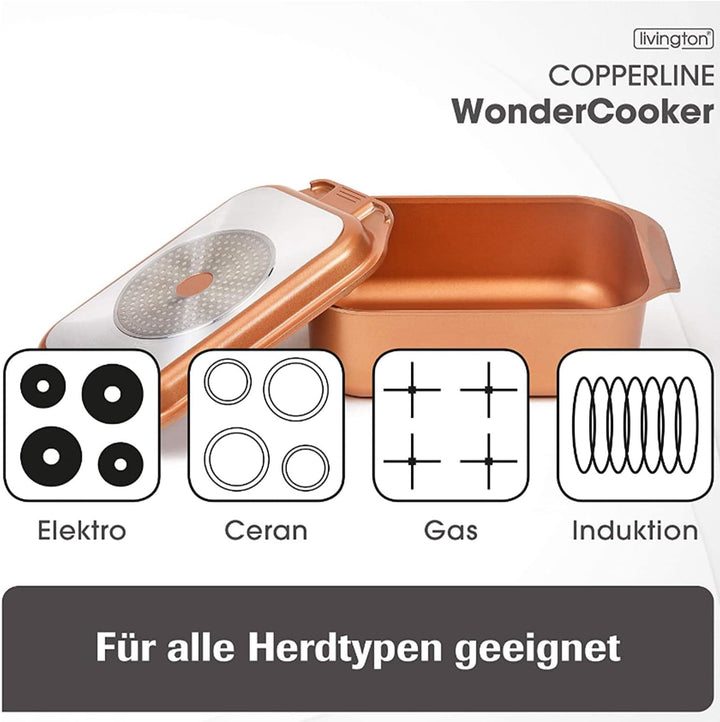 Livington Copperline WonderCooker – 14-in-1 Küchenset – Auflaufform, Grillpfanne, Bräter, Slow Cooke