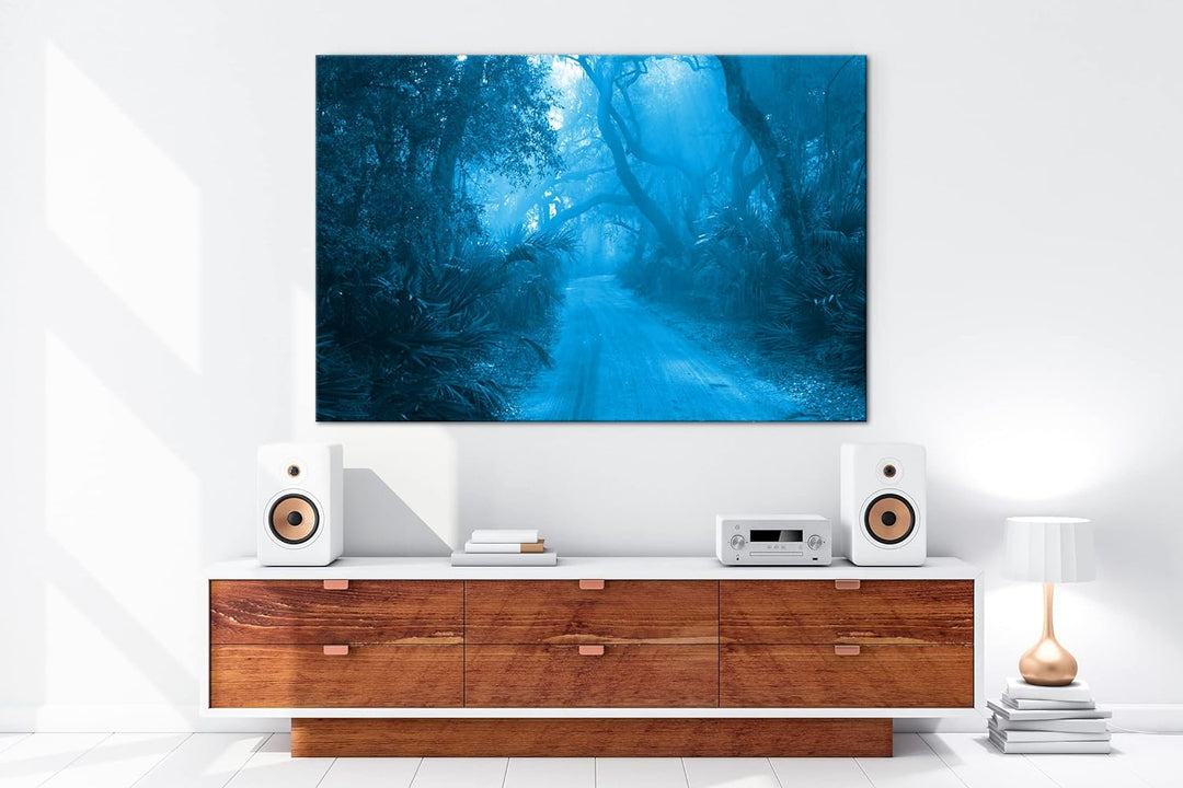 deyoli tropischer Waldweg Format: 80x60 Effekt: Monocrome Blau als Leinwand, Motiv fertig gerahmt au