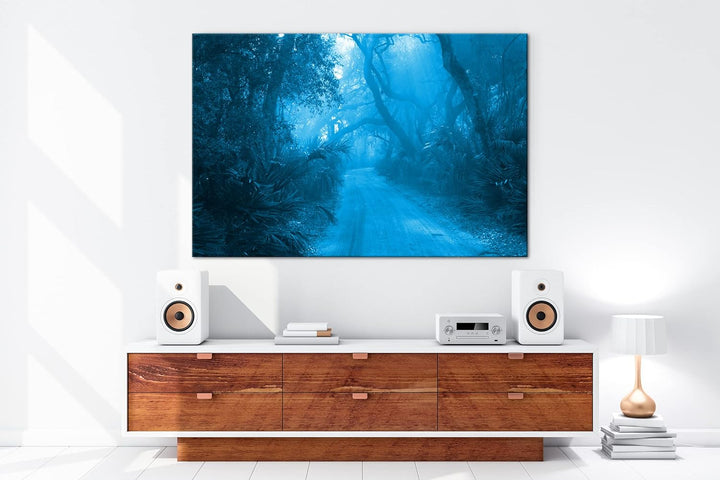 deyoli tropischer Waldweg Format: 80x60 Effekt: Monocrome Blau als Leinwand, Motiv fertig gerahmt au