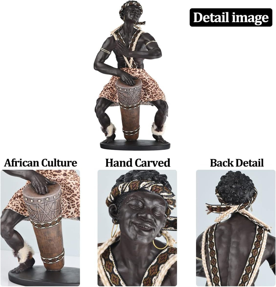 38 cm hohe afrikanische Statue für Heimdekoration, afrikanische Trommler-Statue aus Kunstharz, afrik