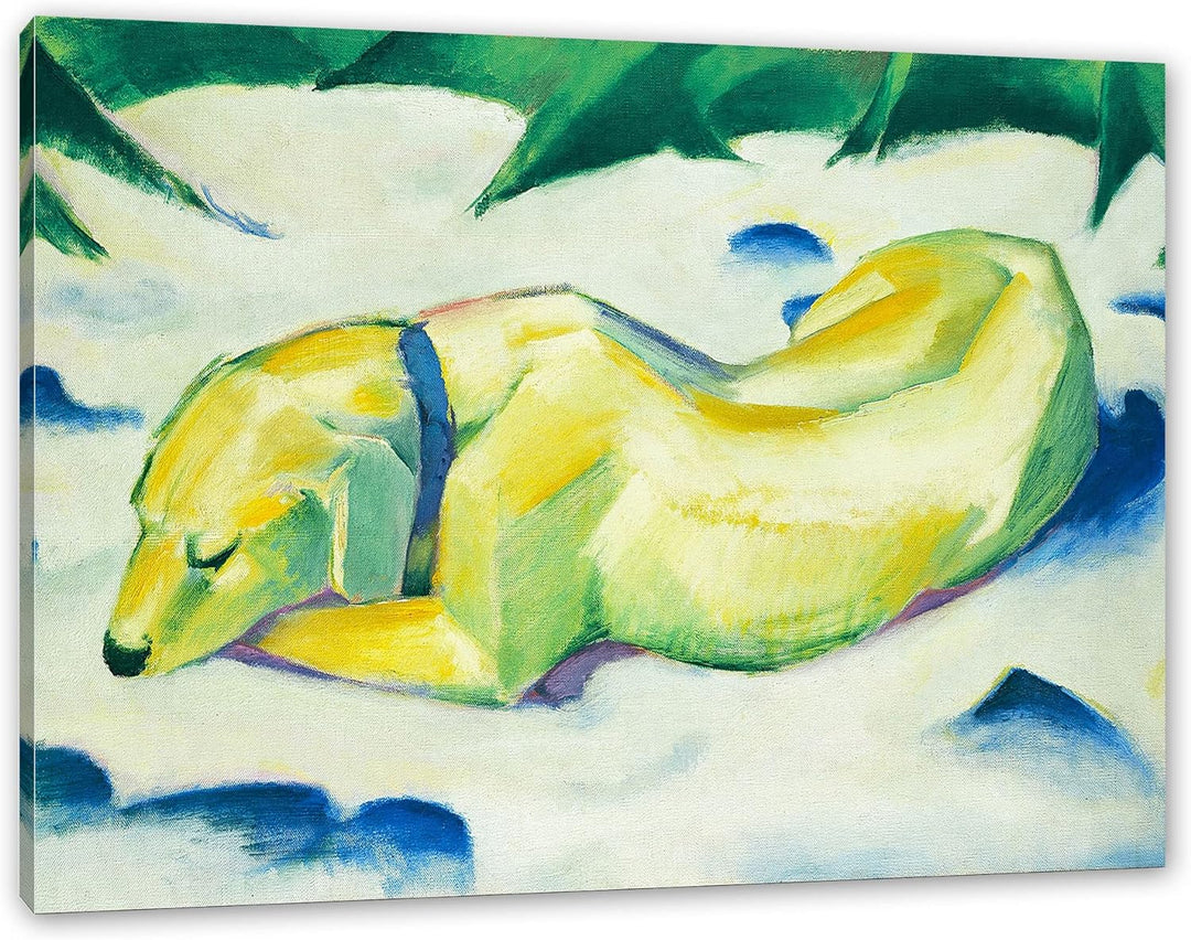 Generisch Franz Marc - Liegender Hund im Schnee als Leinwandbild / Grösse: 100x70 cm / Wandbild / Ku