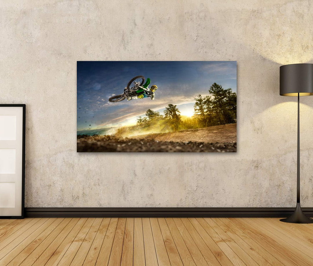 islandburner Bild auf Leinwand Dirt Bike Motocross Rider Flying High Kinderzimmer Bilder Wandbilder