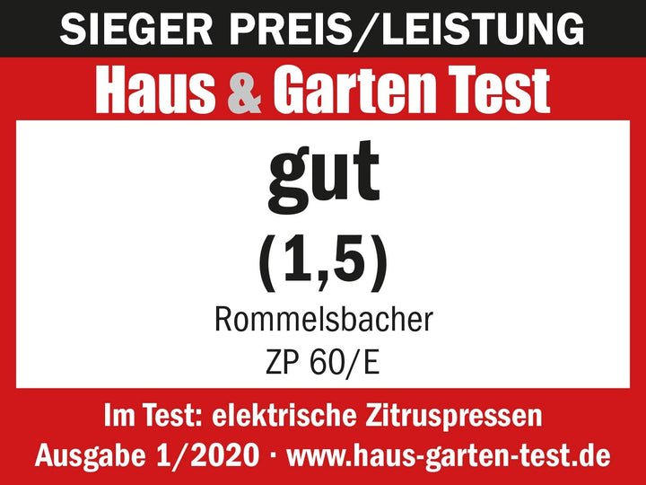 ROMMELSBACHER Zitruspresse ZP 60/E - leistungsstarker/leiser Motor, Edelstahlsieb, klappbare Auslauf