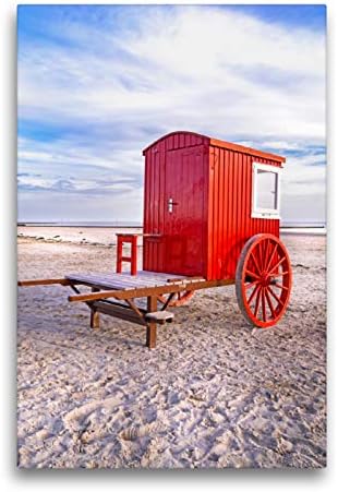 Premium Textil-Leinwand 50 x 75 cm Hoch-Format Borkum Badewagen | Wandbild, HD-Bild auf Keilrahmen,