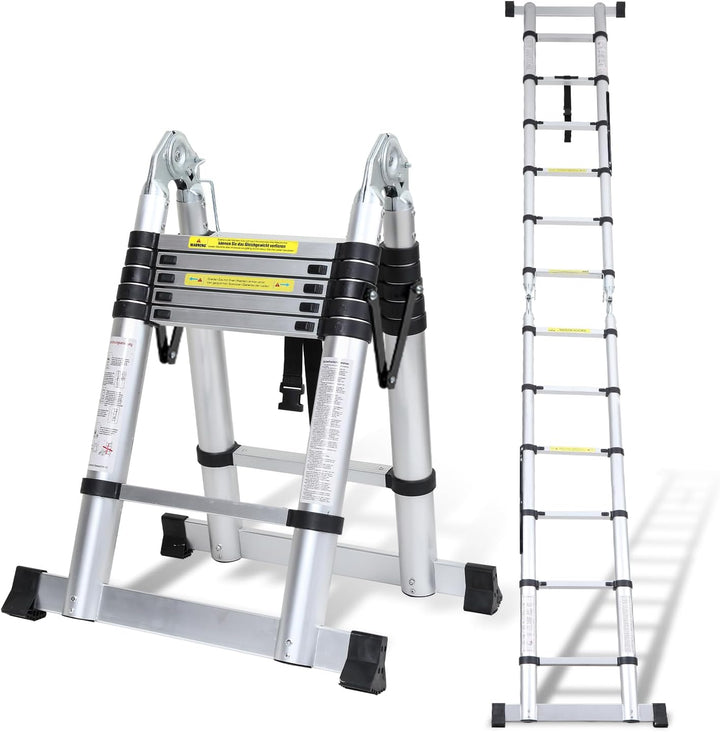 Teleskopleiter Klappleiter Aluminium, Cecaylie 3.8M Ausziehbare Leiter, Rutschfester Aluleiter Stehl
