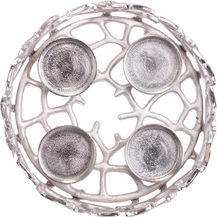 Brandsseller Adventskranz Ø 28 cm | Weihnachtskranz | Aluminium | Silber | Äste Ø 28 cm