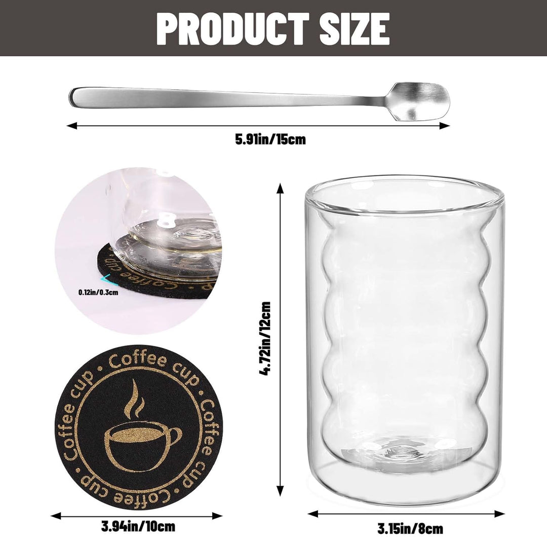Mkitnvy 6er Set Latte Macchiato GläSer,350ML Doppelwandige GläSer mit 6 Löffeln und 6 Untersetzern,