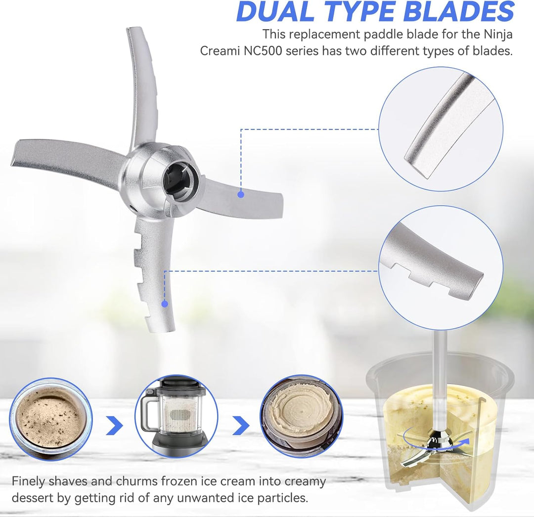 Ersatz Paddelklinge kompatibel mit Ninja Creami NC500 Serie Eismaschine – Edelstahl-Mischklingen für