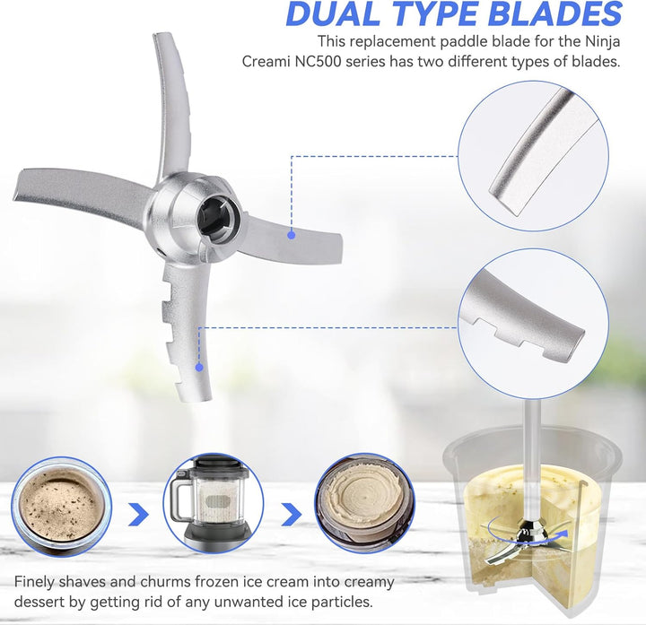 Ersatz Paddelklinge kompatibel mit Ninja Creami NC500 Serie Eismaschine – Edelstahl-Mischklingen für