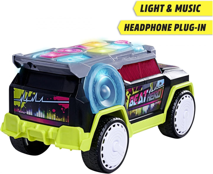 Dickie Toys - Beat Hero Spielzeugauto mit DJ-Pult und 22 Sounds, Auto mit Hip-Hop, Pop und Elektroni