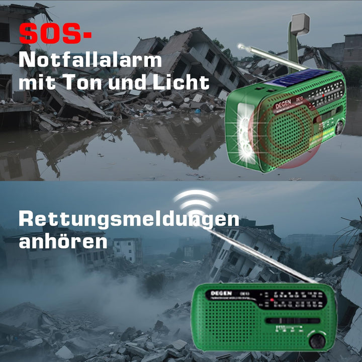 DEGEN DE13 Kurbelradio Tragbares Solar Radio FM AM SW Eingebaute Wiederaufladbare Batterie LED Dynam
