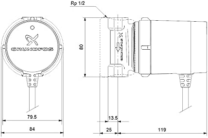 Grundfos 97989265 Zirkulationspumpe Comfort UP15-14B PM DE PN10 Rp1/2, 1 x 230 V, 80 mm