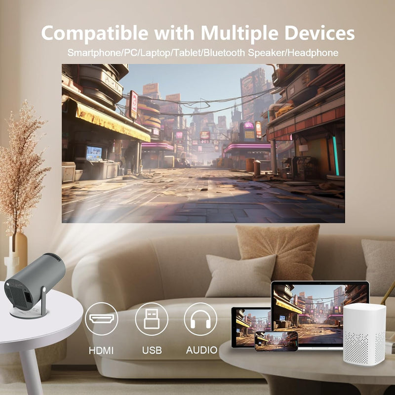LQWELL® Beamer, Mini Projektor, unterstützt WiFi 5G & BT5.0, Automatische Trapezkorrektur, 180-Grad-