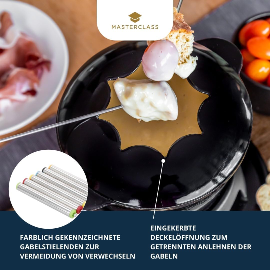 Kitchen Craft MasterClass Fleisch-/Käse-/Schokoladen-Fondue-Set aus Gusseisen, mit Sechs Edelstahlga