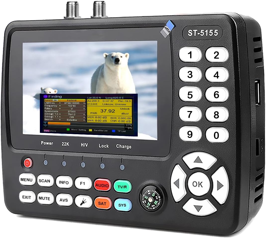 ST-5155 Satfinder DVB-S2/S/T2/T/C, Satelliten Finder(10bit) H.264/265/HEVC mit Bild, Satfinder mit S