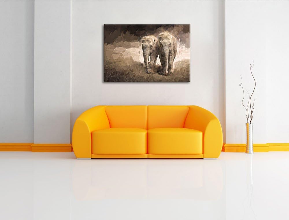 Gemälde zweier gigantischer Elefanten Format: 100x70 auf Leinwand, XXL riesige Bilder fertig gerahmt