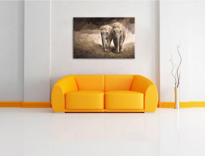 Gemälde zweier gigantischer Elefanten Format: 100x70 auf Leinwand, XXL riesige Bilder fertig gerahmt