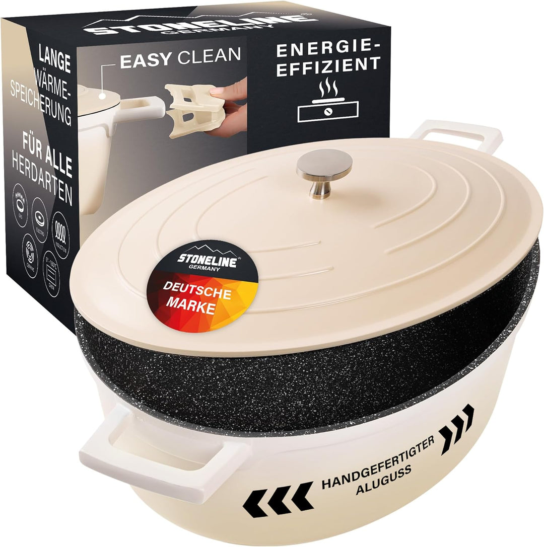 STONELINE Bräter Induktion 32 cm, 6,6 L, Bräter mit Deckel, Aluguss beschichteter Topf mit echten St