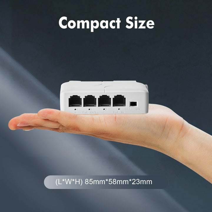 4 Port PoE Extender, 1 PoE in 3 PoE Out, IEEE802.3af/at PoE Powered Passthrough Switch, 100Mbps Ethe