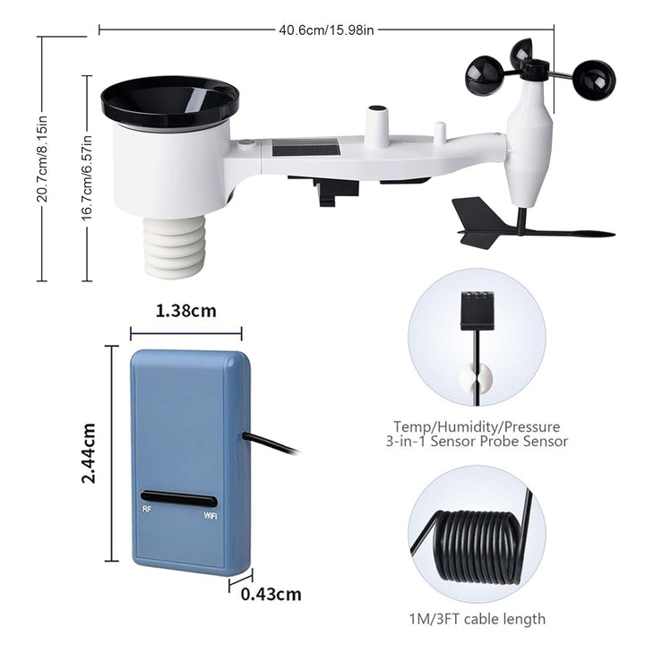 ECOWITT Wetterstation, Drahtlose Wetterstationen mit solarbetriebener Wetter-App, 7-in-1-Aussensenso