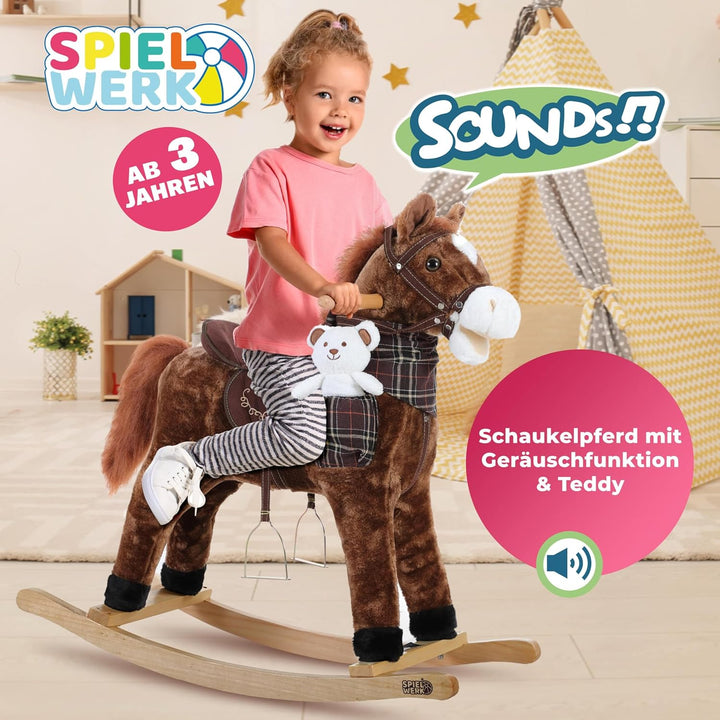 DEUBA® Schaukelpferd Sound Effekte mit Sattel Zaumzeug Steigbügel Schaukeltier Plüsch Schaukel Wippe