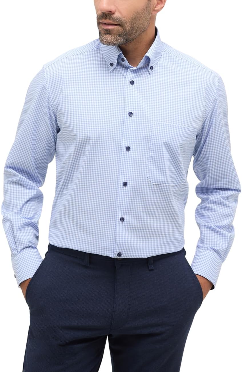 ETERNA Herren Popeline Hemd Comfort FIT 40 Kragen / 67 Ärmel Hellblau, 40 Kragen / 67 Ärmel Hellblau