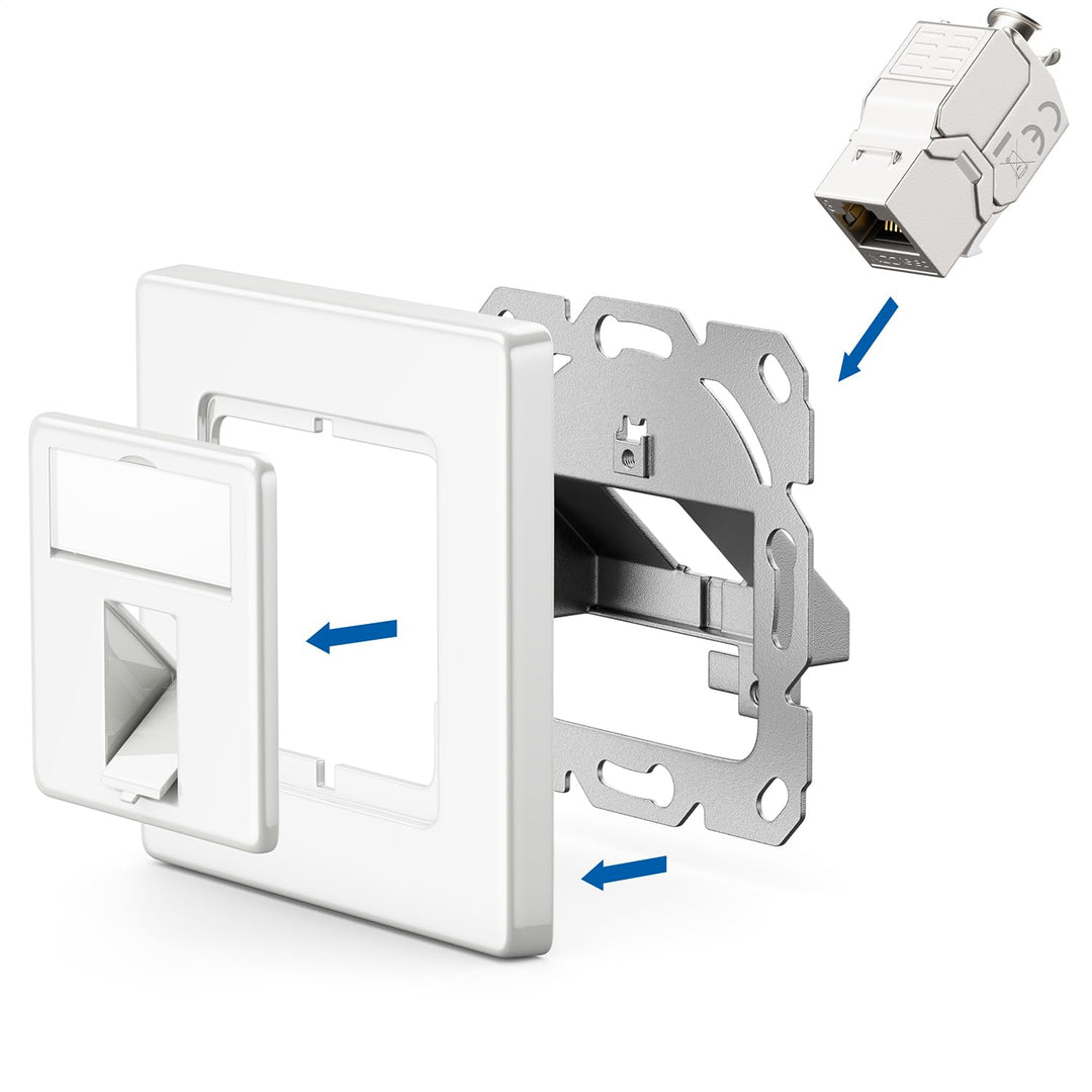 deleyCON 4x CAT8 Keystone Netzwerkdosen Set 2000 MHz 40 GBit/s Unterputz 4x Netzwerkdose & 4x Keysto