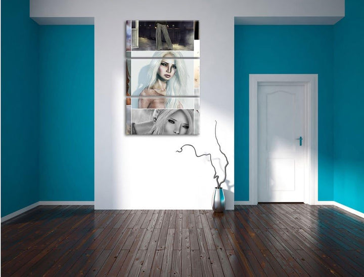 Pixxprint Zeichnungen von Frauen 3-Teiler Leinwandbild 120x80 Bild auf Leinwand