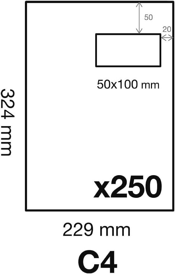 Clairefontaine 10350C - Karton mit 250 Versandtaschen mit Rillen Kraftbraun C4-229x324 mm, selbstkle