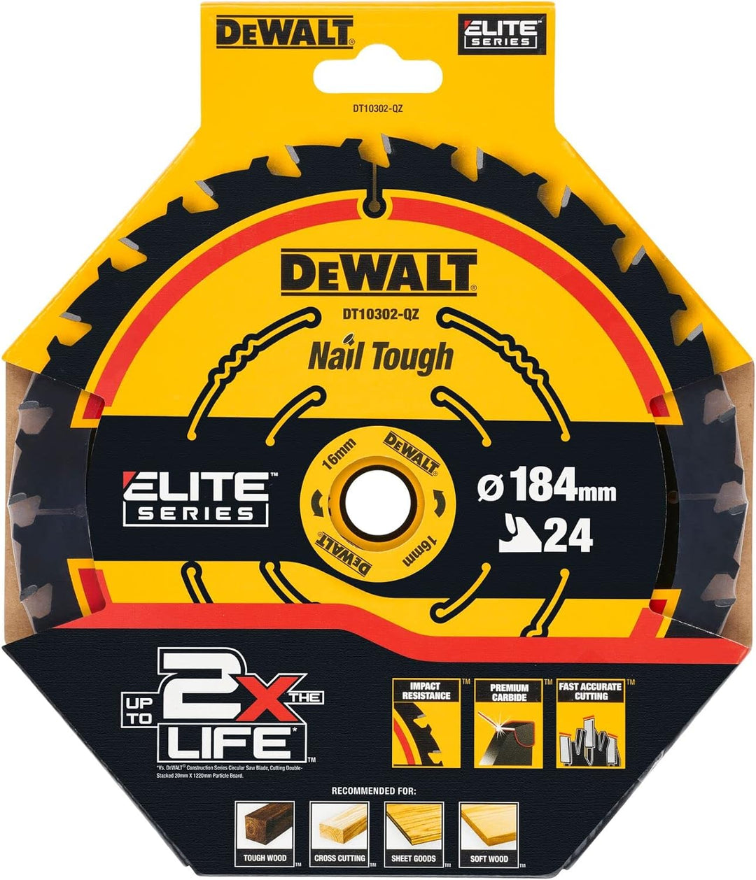 Dewalt Elite Kreissägeblatt DT10302 (Sägeblatt-ø 184/16 mm, Schnittbreite: 1,65 mm, 24 Zähne) & Elit