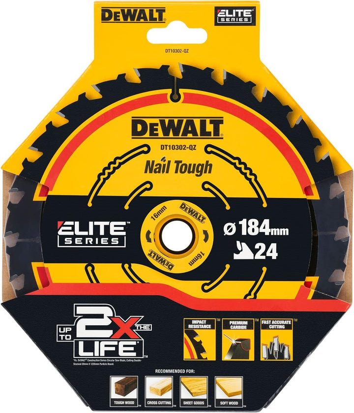 Dewalt Elite Kreissägeblatt DT10302 (Sägeblatt-ø 184/16 mm, Schnittbreite: 1,65 mm, 24 Zähne) & Elit