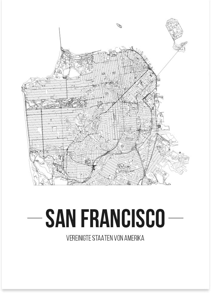 JUNIWORDS Stadtposter, San Francisco, Wähle eine Grösse, 60 x 90 cm, Poster, Schrift B, Weiss 60 x 9