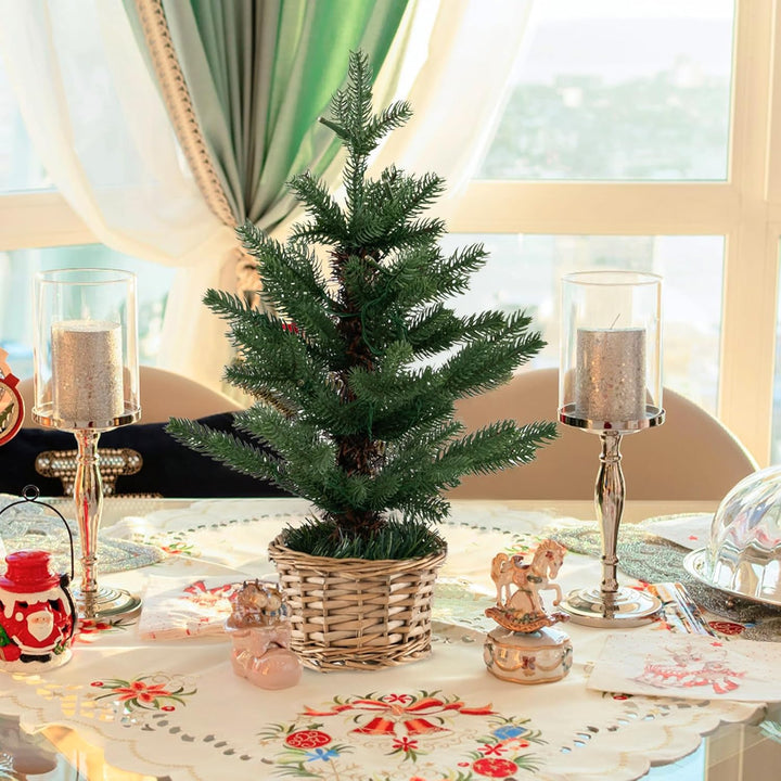 COSTWAY 48cm Kleiner Weihnachtsbaum, beleuchteter Mini Weihnachtsbaum, 20 LEDs in Warmweiss, künstli