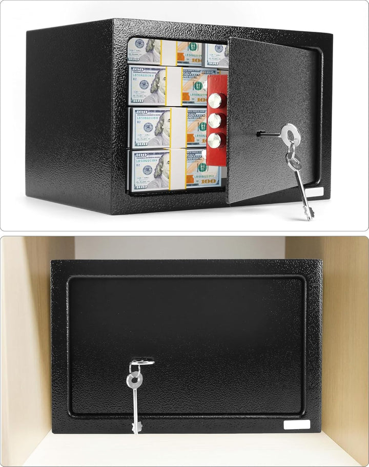 QWORK® Safe Tresor 31 x 20 x 20 cm mit Triple-Bit Schlüssel, Möbeltresor Hohe Sicherheit Stahlkonstr