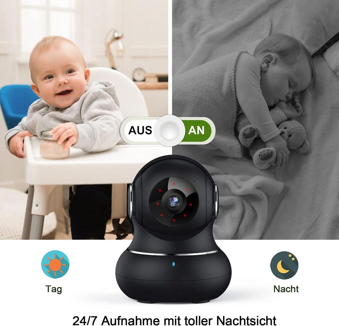 Little elf Überwachungskamera, Litokam 2K Babyphone mit Kamera mit Bewegungserkennung, Nachtsicht, 2