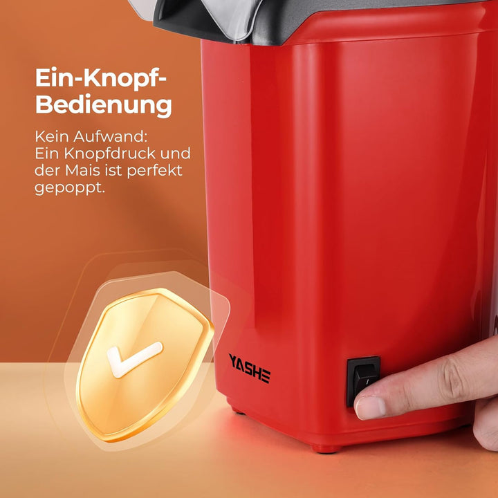YASHE Popcornmaschine, 1200W Heissluft Popcorn Maker, Elektrische Popcorn Maschinen, One-Touch-Bedie