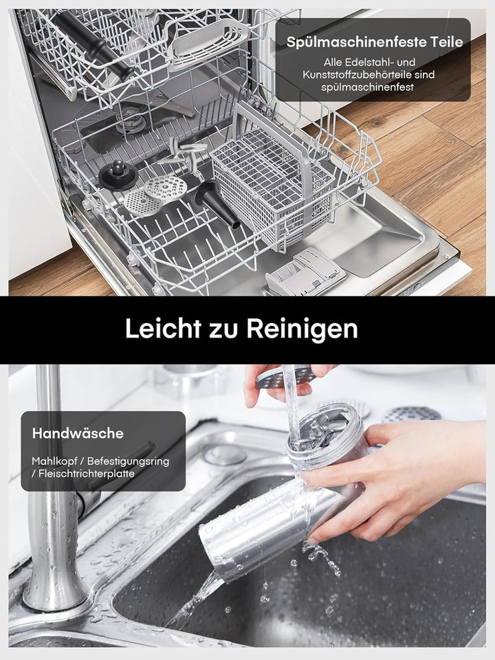 Fleischwolf, HOUSNAT 5 in 1 Fleischwolf Elektrisch Profi mit 3 Edelstahl Loch-Scheiben(3, 5 7mm) & 4