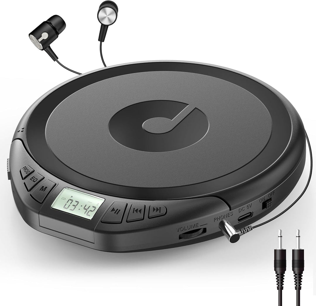 Gueray CD Spieler Tragbarer CD-Player Persönliche CD Player mit Kopfhörer LCD Display Anti-Skip Schu