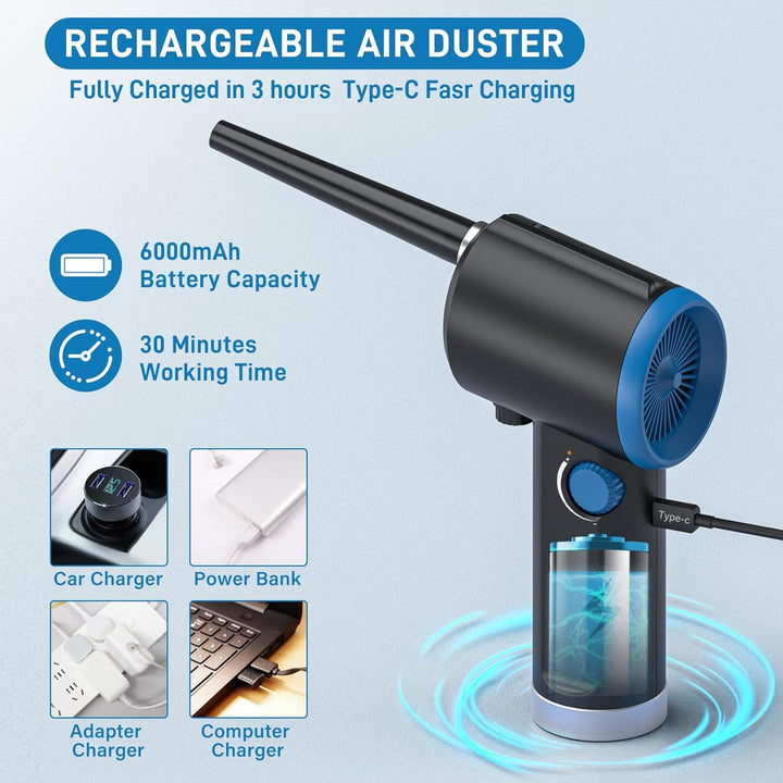 ATEngeus Elektrische Staubgebläse, 6000 mAh Druckluftspray Staubgebläse, Air Duster für Computer, St