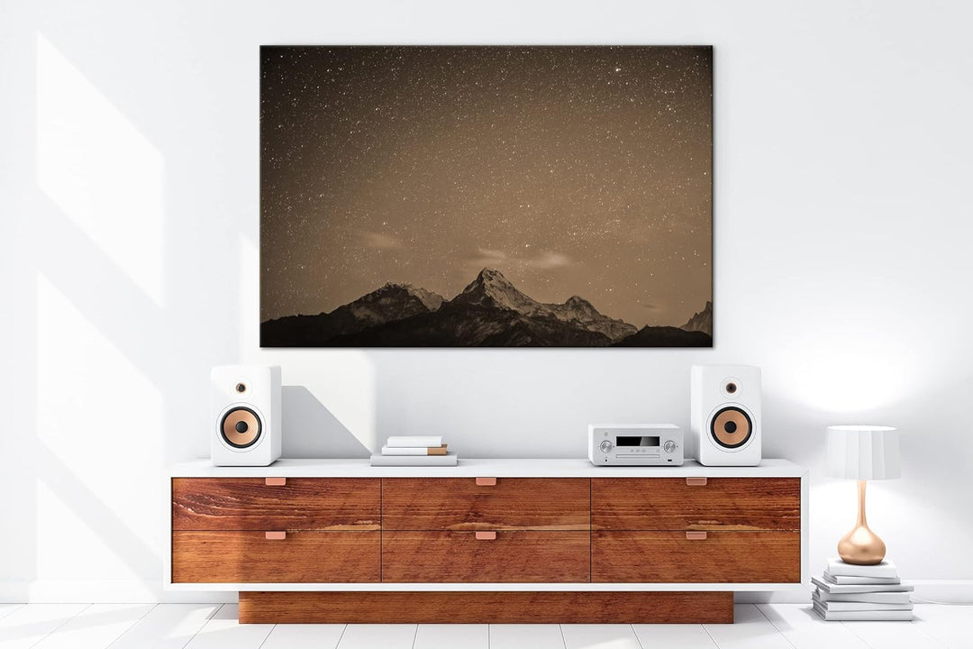 deyoli über den Bergspitzen Effekt: Sepia, Format: 80x60 als Leinwandbild, Motiv fertig gerahmt auf