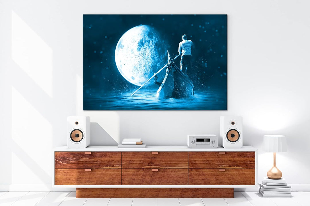 deyoli Vollmond-Gondelfahrt Format: 80x60 Effekt: Monocrome Blau als Leinwandbild, Motiv fertig gera