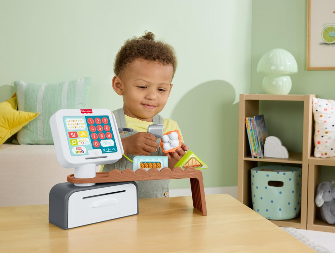 Fisher-Price Lernspielzeug für Kleinkinder Lernspass Meine erste Spielkasse, Kaufladen mit 20 Teilen