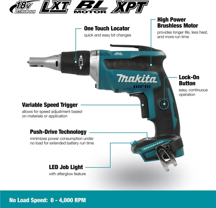 Makita DFS452Z Akku-Trockenbauschrauber (ohne Akku/Ladegerät, 490 W, 18 V) & Knauf Schraubvorsatz mi
