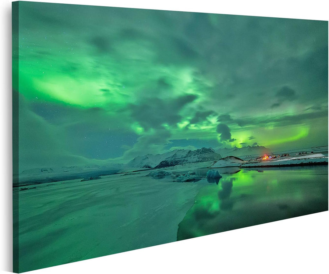 islandburner Bild auf Leinwand Aurora Borealis Über Jokulsarlon Lagune In Island Bilder Wandbilder P