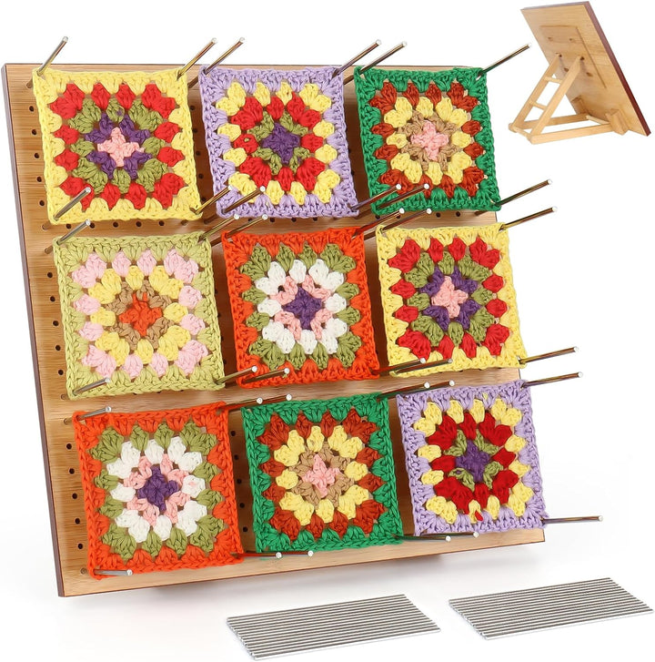 Coopay Granny Square Spanner 29 cm, Sperrbrett für Granny Square Gross, Bambus Blocking Board mit 30