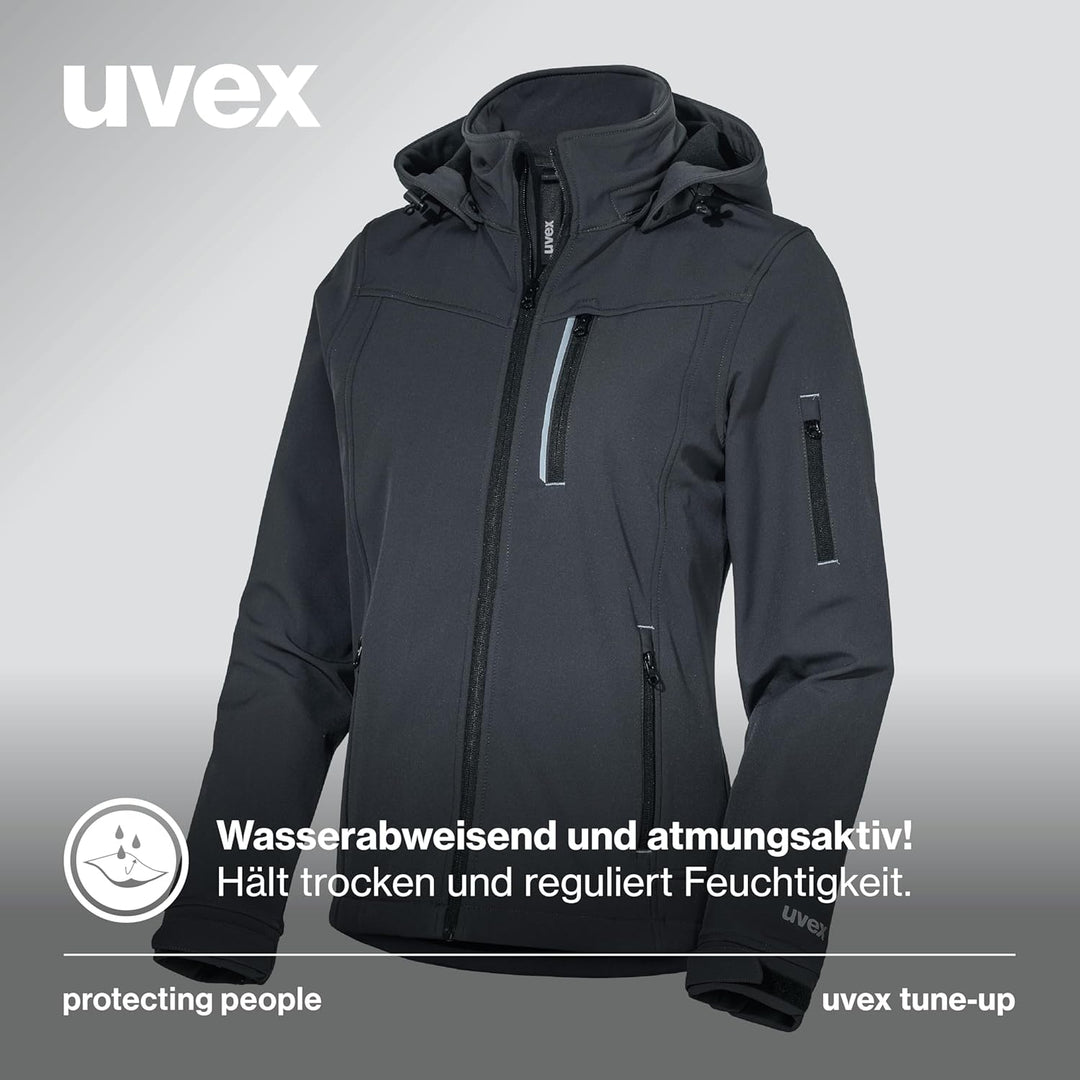 uvex tune-up Softshell-Arbeitsjacke für Damen - Wasserabweisende Outdoorjacke M Schwarz, M Schwarz