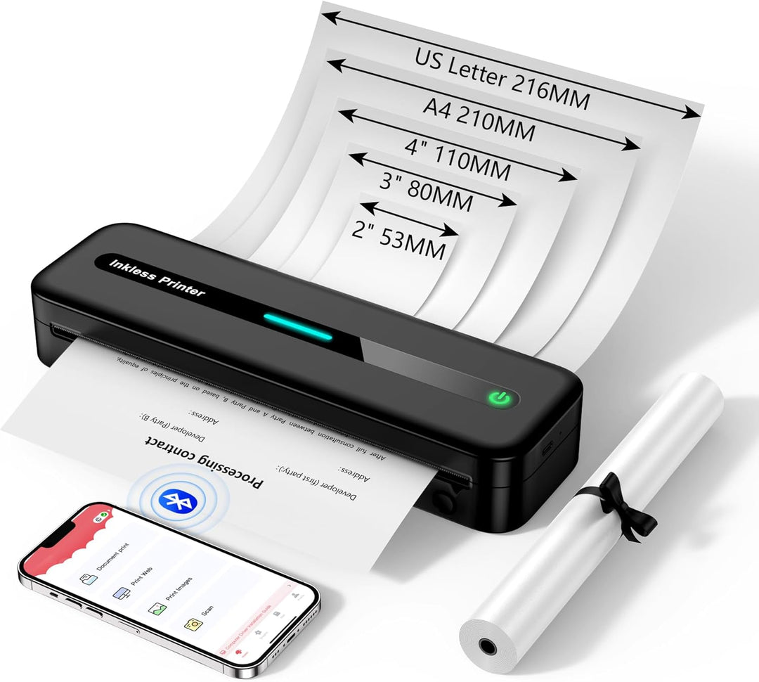 ASprink Mobiler Drucker Bluetooth, Thermodrucker A4 M832 Tragbarer Drucker Nur Thermopapier, 300DPI